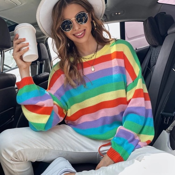 Sweaters - Rainbow Striped sweater colorful bold